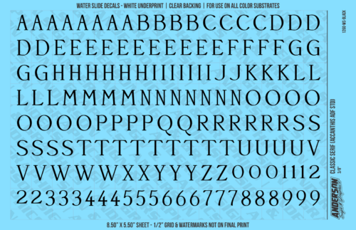 ASG Waterslide Decals - Classic Serif Lettering Numbers 1/2"