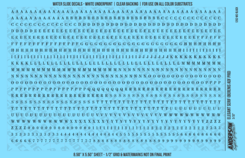 ASG Waterslide Decals - Elegant Serif Lettering Numbers 1/8"