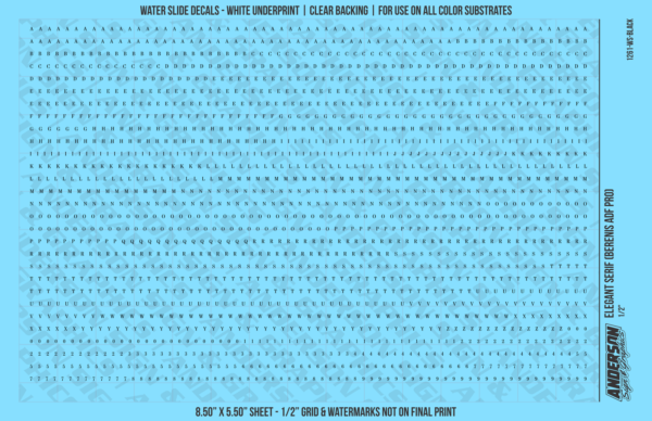 ASG Waterslide Decals - Elegant Serif Lettering Numbers 1/16"