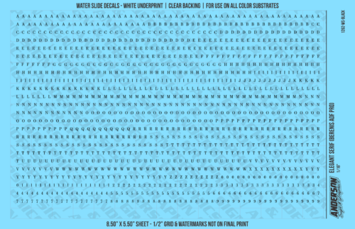 ASG Waterslide Decals - Elegant Serif Lettering Numbers 3/32"
