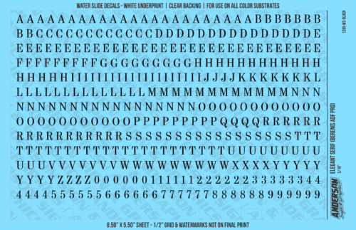 ASG Waterslide Decals - Elegant Serif Lettering Numbers 1/4"