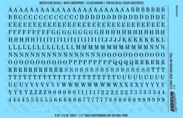 ASG Waterslide Decals - Elegant Serif Lettering Numbers 1/4"