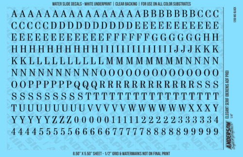 ASG Waterslide Decals - Elegant Serif Lettering Numbers 5/16"