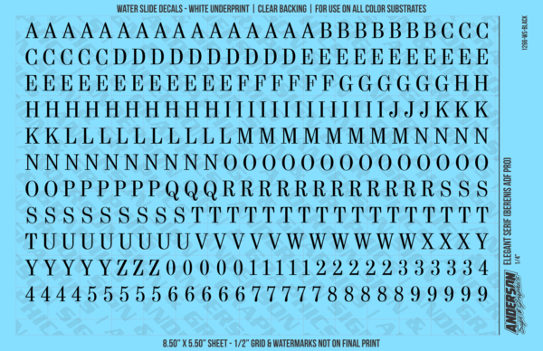 ASG Waterslide Decals - Elegant Serif Lettering Numbers 5/16"