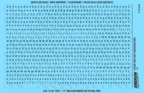 ASG Waterslide Decals - Classic Sans Serif Lettering Numbers 1/8"