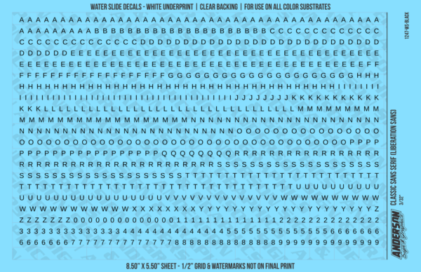 ASG Waterslide Decals - Classic Sans Serif Lettering Numbers 1/8"