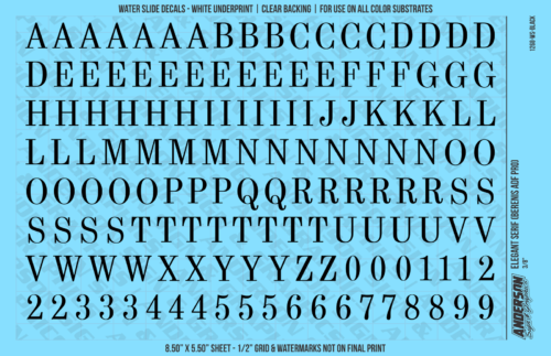 ASG Waterslide Decals - Elegant Serif Lettering Numbers 1/2"