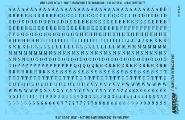ASG Waterslide Decals - Elegant Serif Lettering Numbers 3/16"