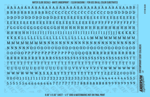 ASG Waterslide Decals - Contemporary Serif Lettering Numbers 3/16"