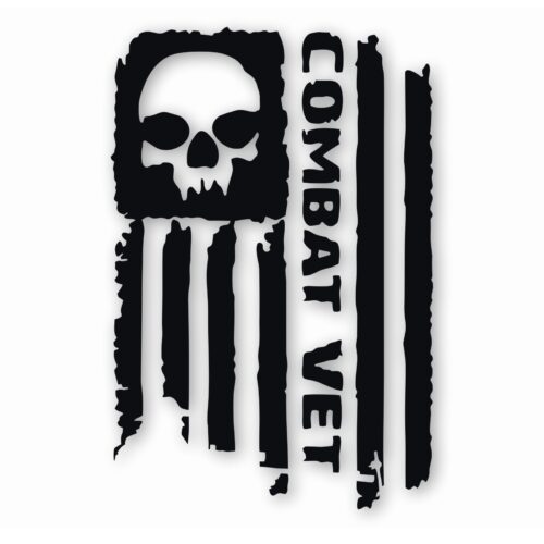 Combat Veteran Tattered Flag Military- Vinyl Decal Sticker - CHOOSE Size & Color