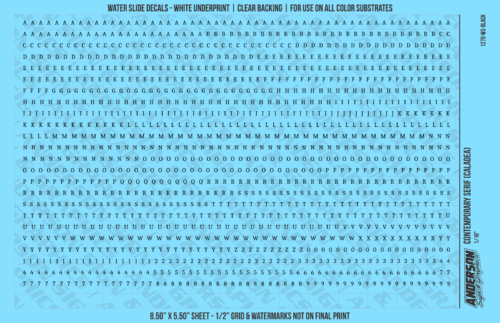 ASG Waterslide Decals - Contemporary Serif Lettering Numbers 3/32"