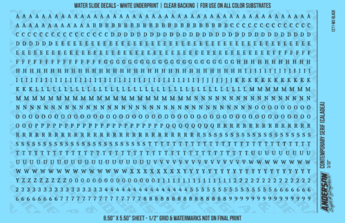 ASG Waterslide Decals - Contemporary Serif Lettering Numbers 1/8"