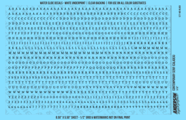 ASG Waterslide Decals - Contemporary Serif Lettering Numbers 1/8"