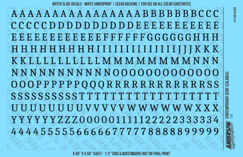 ASG Waterslide Decals - Contemporary Serif Lettering Numbers 5/16"