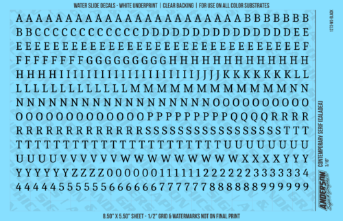 ASG Waterslide Decals - Contemporary Serif Lettering Numbers 1/4"