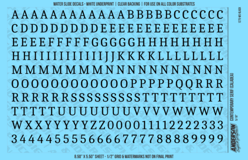 ASG Waterslide Decals - Contemporary Serif Lettering Numbers 3/8"