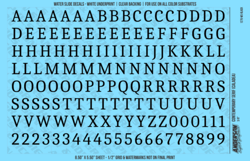ASG Waterslide Decals - Contemporary Serif Lettering Numbers 1/2"