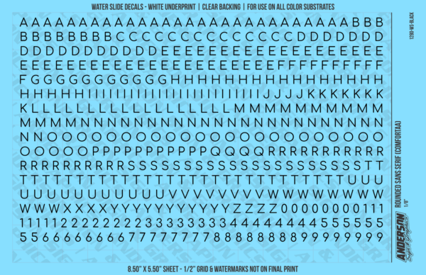 ASG Waterslide Decals - Rounded Sans Serif Lettering Numbers 3/16"