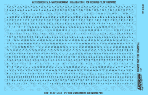 ASG Waterslide Decals - Rounded Sans Serif Lettering Numbers 3/32"