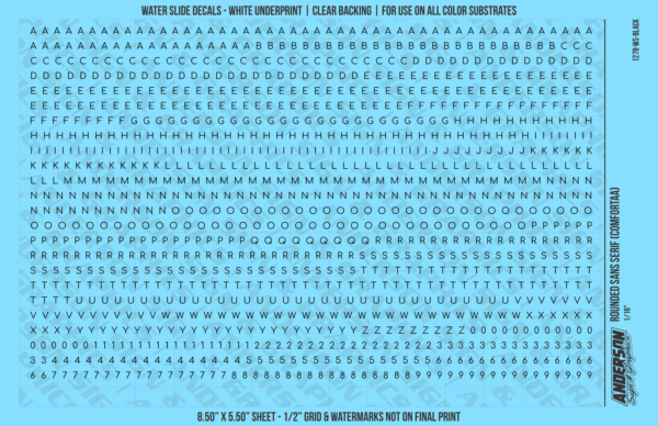 ASG Waterslide Decals - Rounded Sans Serif Lettering Numbers 3/32"