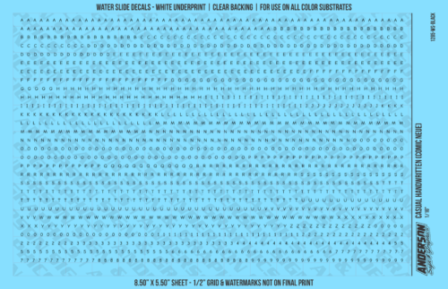 ASG Waterslide Decals - Casual Handwritten Lettering Numbers 1/16"