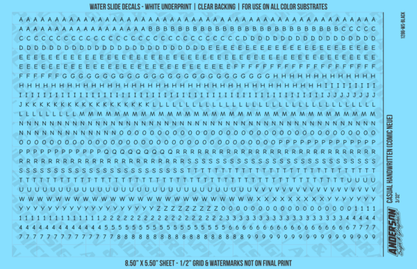ASG Waterslide Decals - Casual Handwritten Lettering Numbers 3/32"