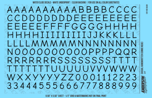 ASG Waterslide Decals - Casual Handwritten Lettering Numbers 3/8"