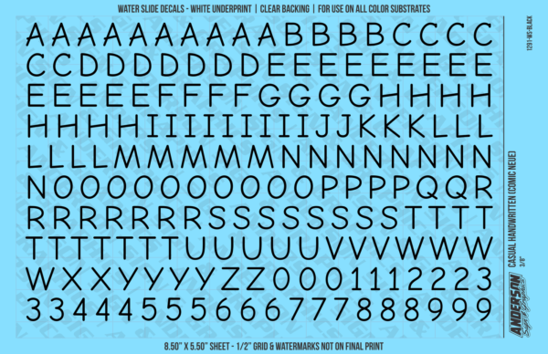 ASG Waterslide Decals - Casual Handwritten Lettering Numbers 3/8"