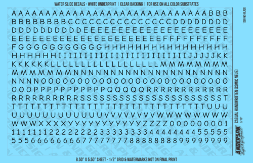 ASG Waterslide Decals - Casual Handwritten Lettering Numbers 3/16"