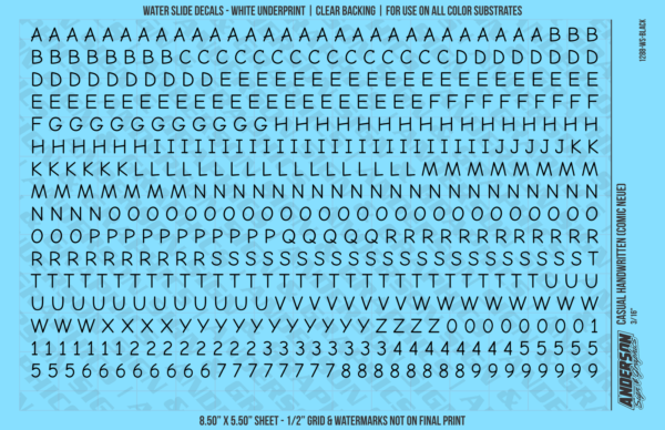 ASG Waterslide Decals - Casual Handwritten Lettering Numbers 3/16"