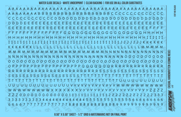 ASG Waterslide Decals - Casual Handwritten Lettering Numbers 1/8"