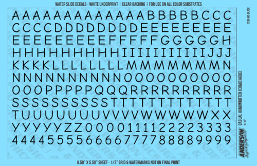 ASG Waterslide Decals - Casual Handwritten Lettering Numbers 5/16"