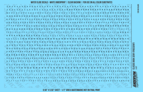 ASG Waterslide Decals - Classic Book Serif Lettering Numbers 3/32"