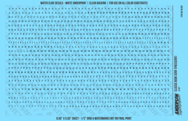 ASG Waterslide Decals - Classic Book Serif Lettering Numbers 3/32"