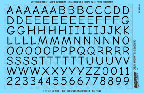 ASG Waterslide Decals - Casual Handwritten Lettering Numbers 1/2"