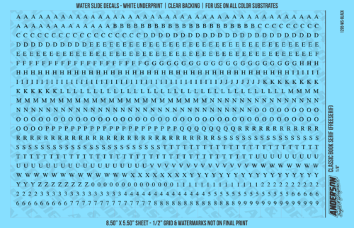 ASG Waterslide Decals - Classic Book Serif Lettering Numbers 1/8"
