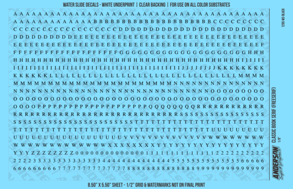 ASG Waterslide Decals - Classic Book Serif Lettering Numbers 1/8"