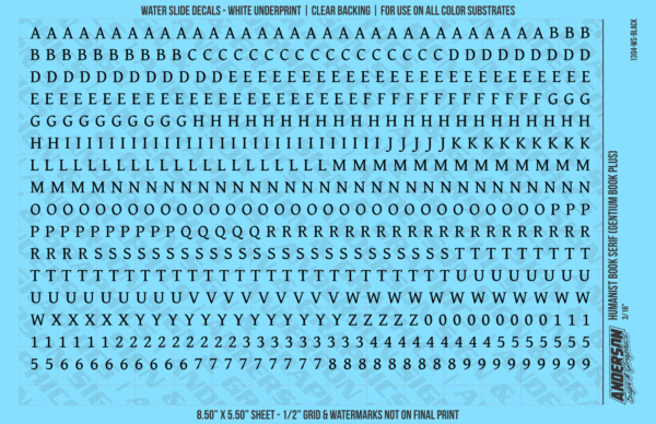 ASG Waterslide Decals - Humanist Book Serif Lettering Numbers 3/16"