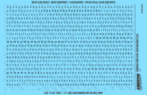ASG Waterslide Decals - Humanist Book Serif Lettering Numbers 1/8"