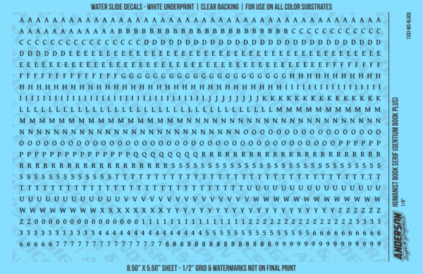 ASG Waterslide Decals - Humanist Book Serif Lettering Numbers 1/8"