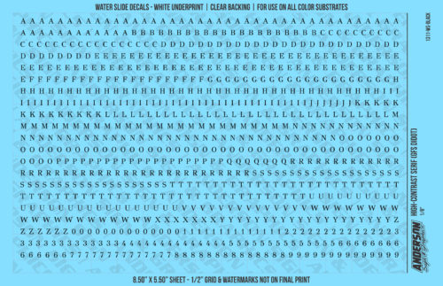 ASG Waterslide Decals - High-Contrast Serif Lettering Numbers 1/8"