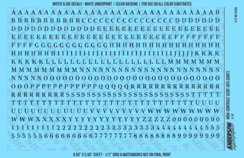 ASG Waterslide Decals - High-Contrast Serif Lettering Numbers 3/16"