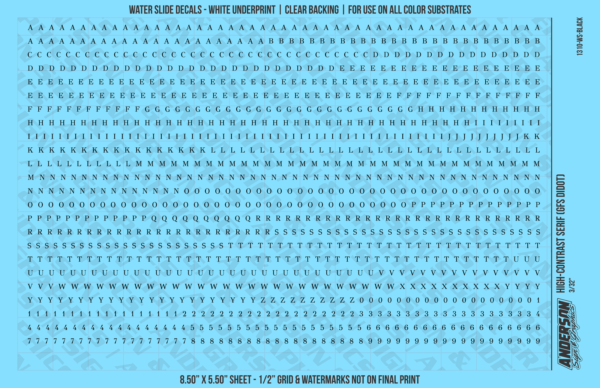 10-155.png ASG Waterslide Decals - High-Contrast Serif Lettering Numbers 3/32"