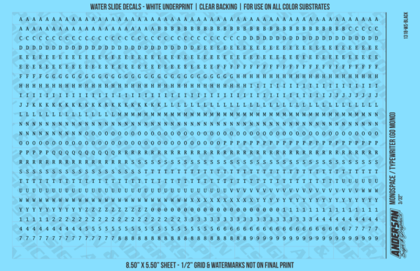 10-157.png ASG Waterslide Decals - Monospace / Typewriter Lettering Numbers 3/32"