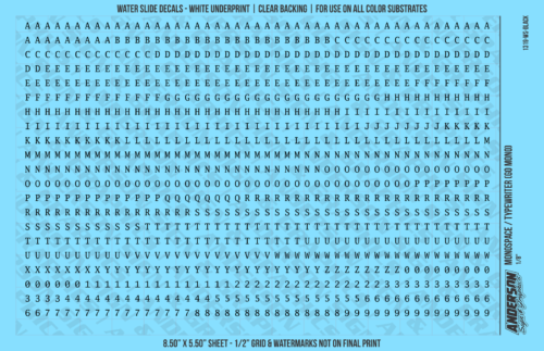 ASG Waterslide Decals - Monospace / Typewriter Lettering Numbers 1/8"