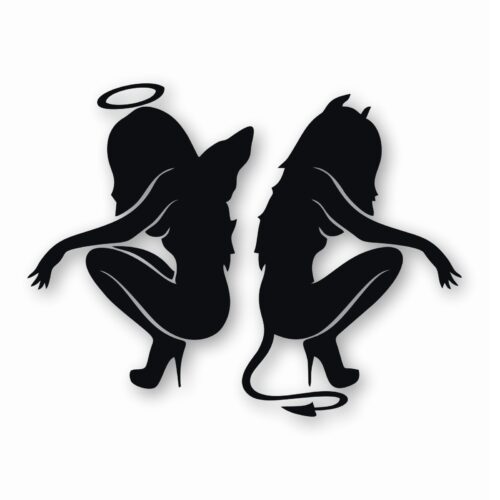 Kneeling Angel Devil Sexy Girls - Vinyl Decal Sticker - CHOOSE Size & Color