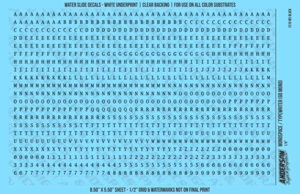 10-158.png ASG Waterslide Decals - Monospace / Typewriter Lettering Numbers 1/8"