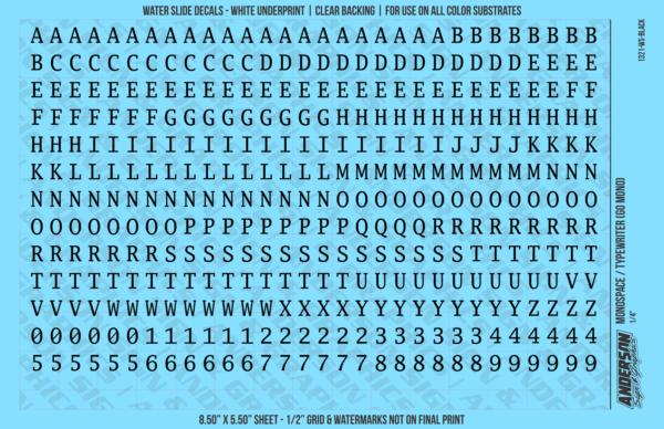 10-159.png ASG Waterslide Decals - Monospace / Typewriter Lettering Numbers 1/4"
