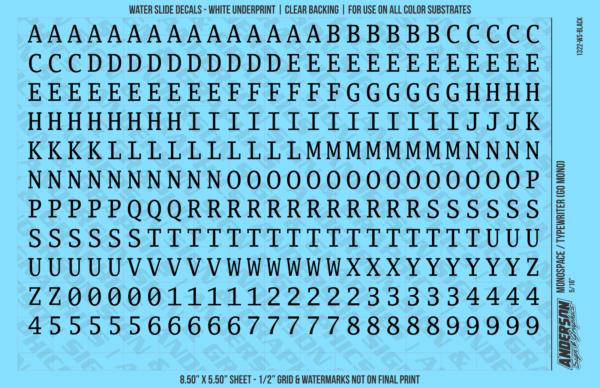 10-160.png ASG Waterslide Decals - Monospace / Typewriter Lettering Numbers 5/16"