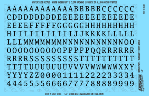 ASG Waterslide Decals - Monospace / Typewriter Lettering Numbers 3/8"